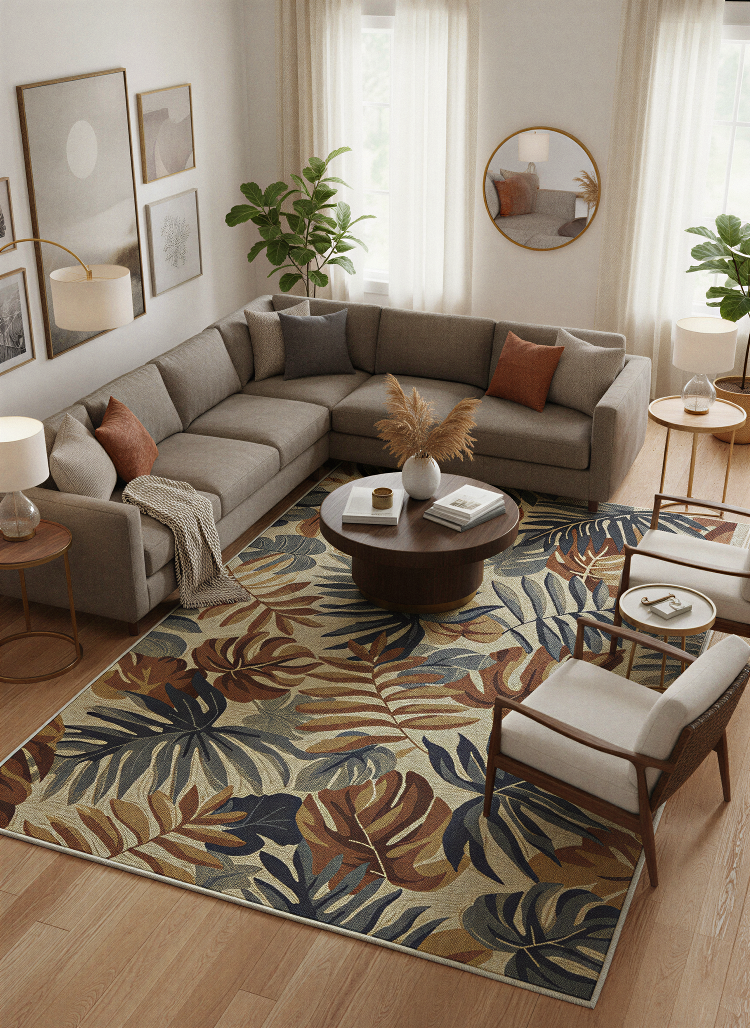 Arte HD027 Yaprak Ağaç Figürlü Modern Dekoratif Dokuma Halı