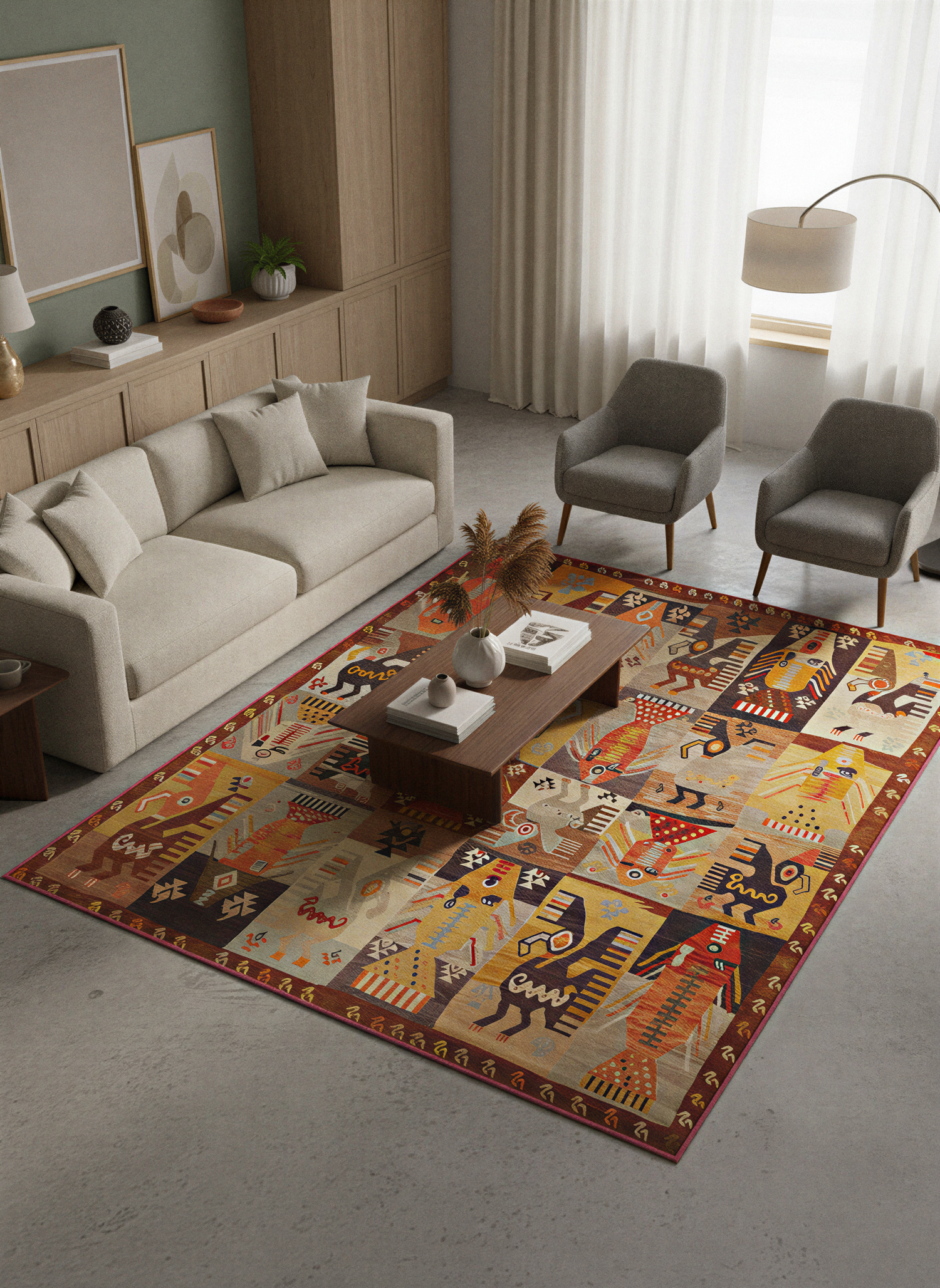 Arte HD028 Etnik Hayvan Figürlü Patch Desenli Dekoratif Dokuma Halı