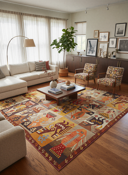 Arte HD028 Etnik Hayvan Figürlü Patch Desenli Dekoratif Dokuma Halı