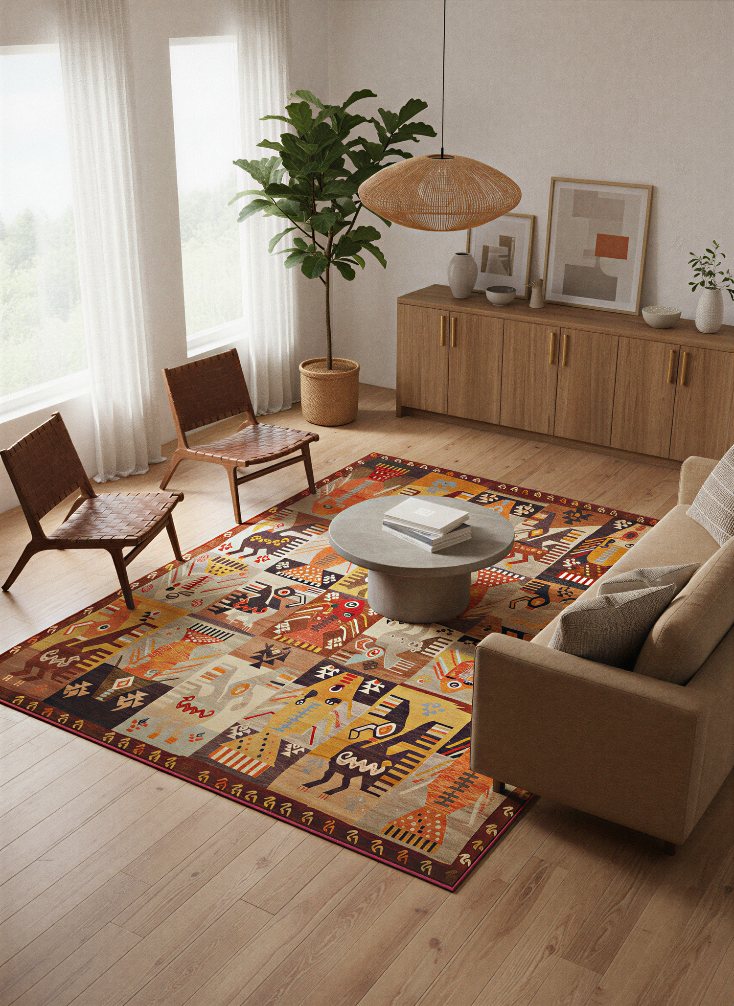 Arte HD028 Etnik Hayvan Figürlü Patch Desenli Dekoratif Dokuma Halı