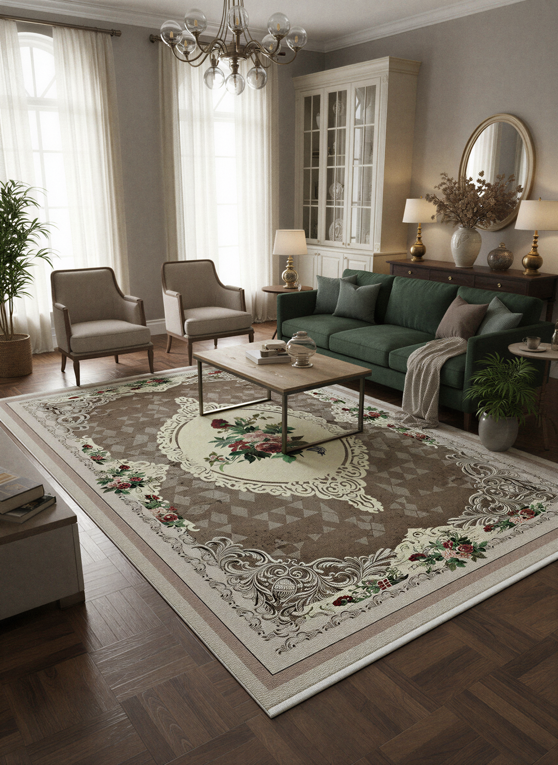 Arte HD029 Çiçek Figürlü Klasik Desenli Dekoratif Dokuma Halı