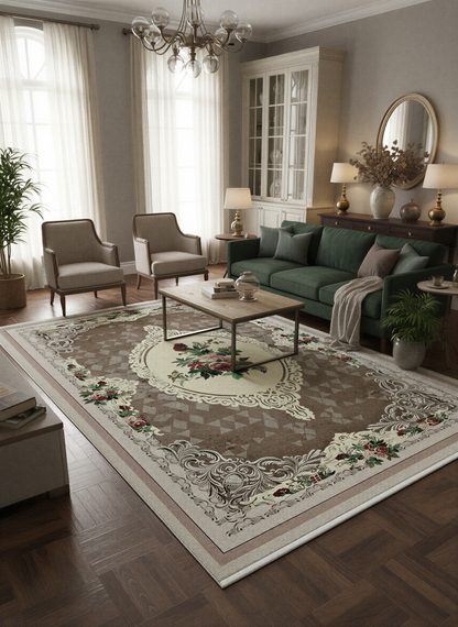 Arte HD029 Çiçek Figürlü Klasik Desenli Dekoratif Dokuma Halı