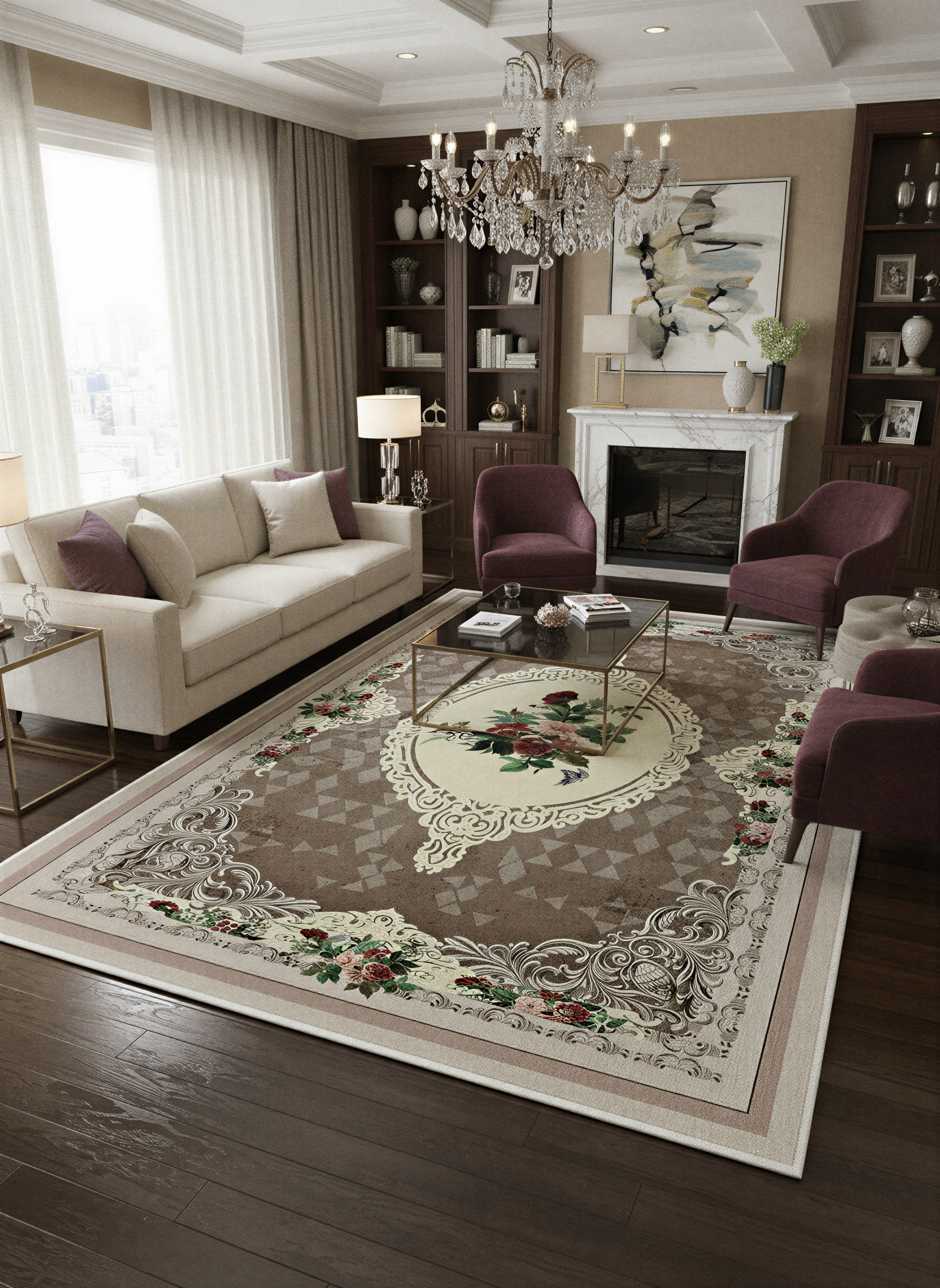 Arte HD029 Çiçek Figürlü Klasik Desenli Dekoratif Dokuma Halı