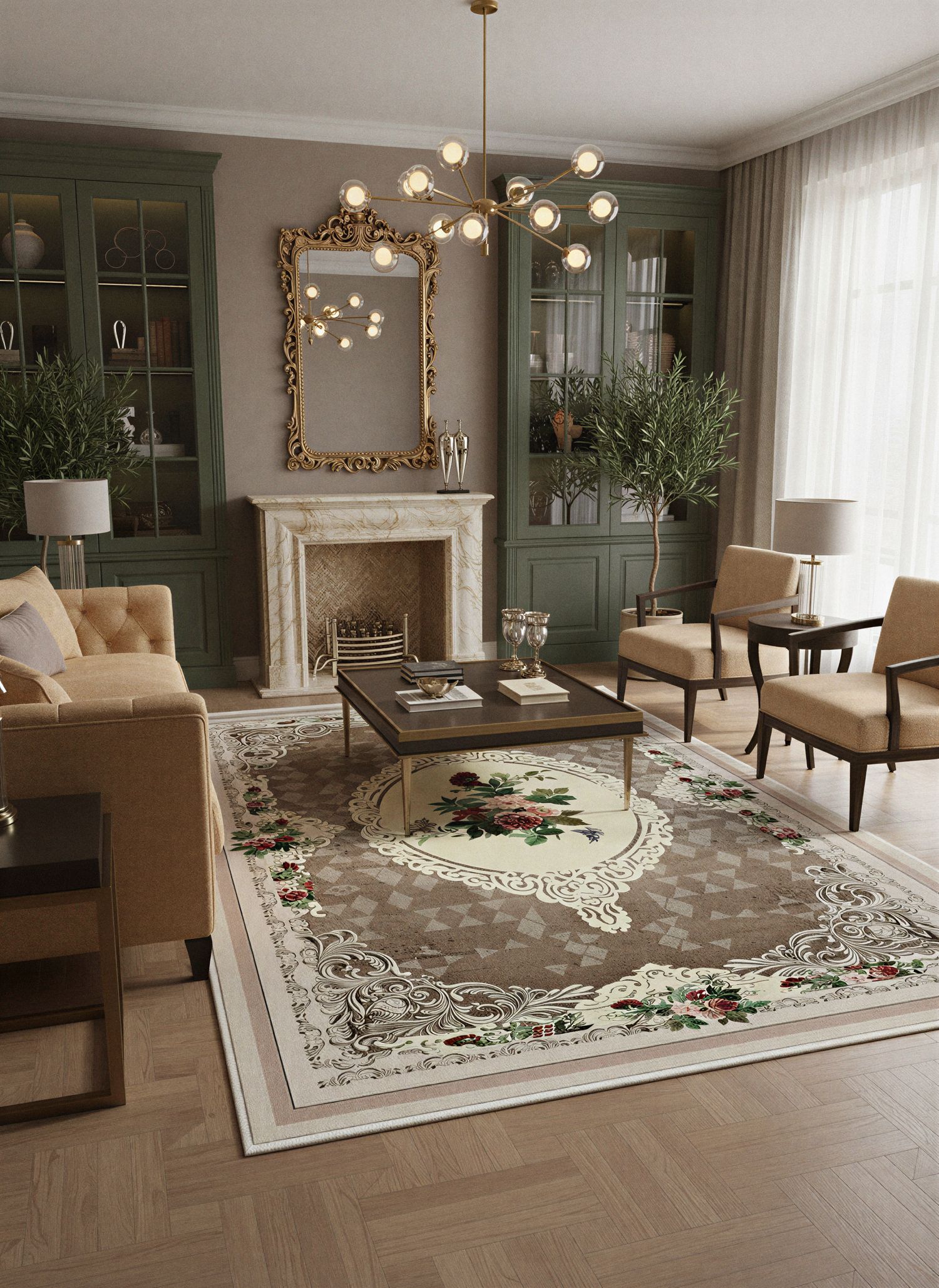 Arte HD029 Çiçek Figürlü Klasik Desenli Dekoratif Dokuma Halı