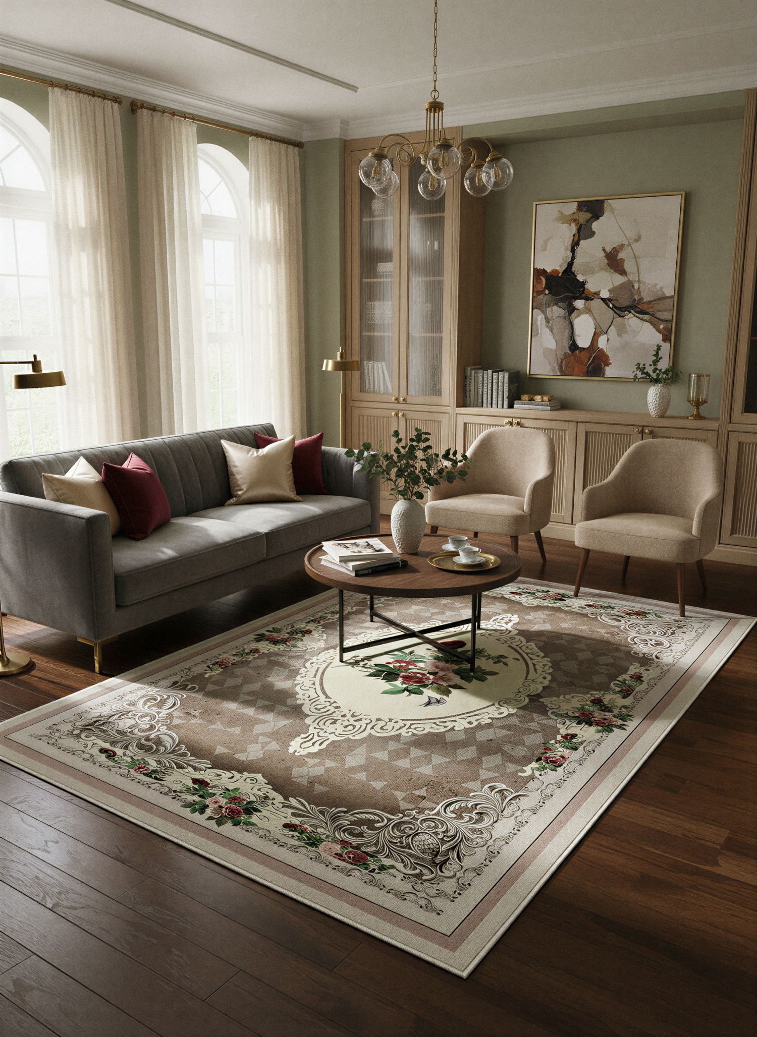 Arte HD029 Çiçek Figürlü Klasik Desenli Dekoratif Dokuma Halı