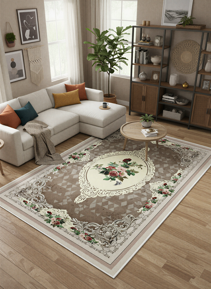 Arte HD029 Çiçek Figürlü Klasik Desenli Dekoratif Dokuma Halı