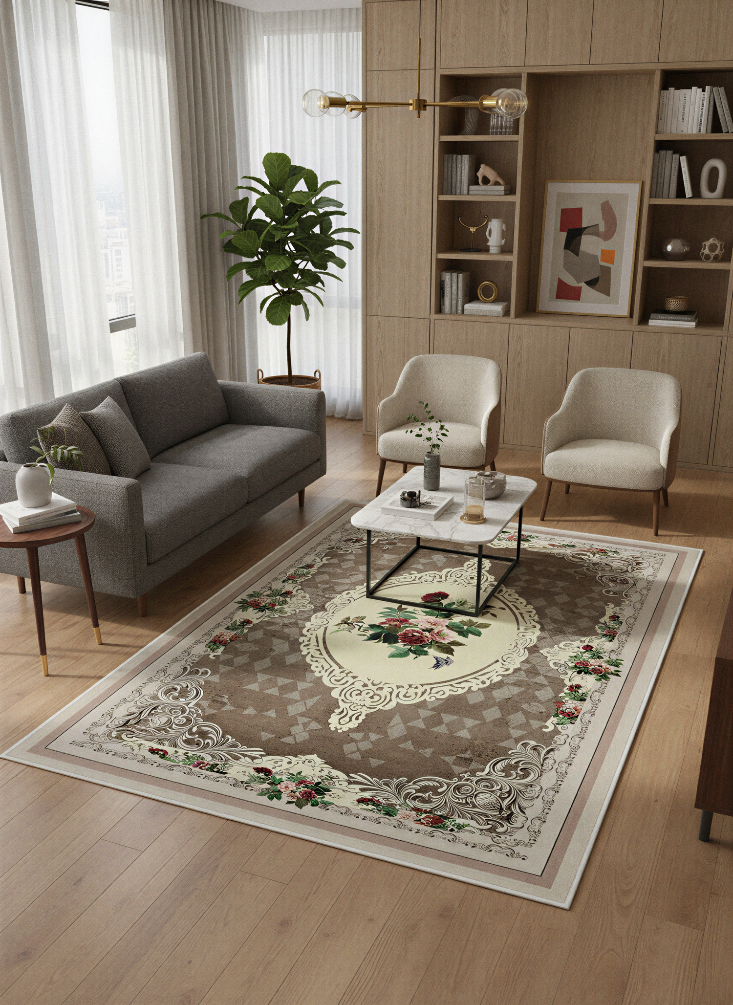 Arte HD029 Çiçek Figürlü Klasik Desenli Dekoratif Dokuma Halı