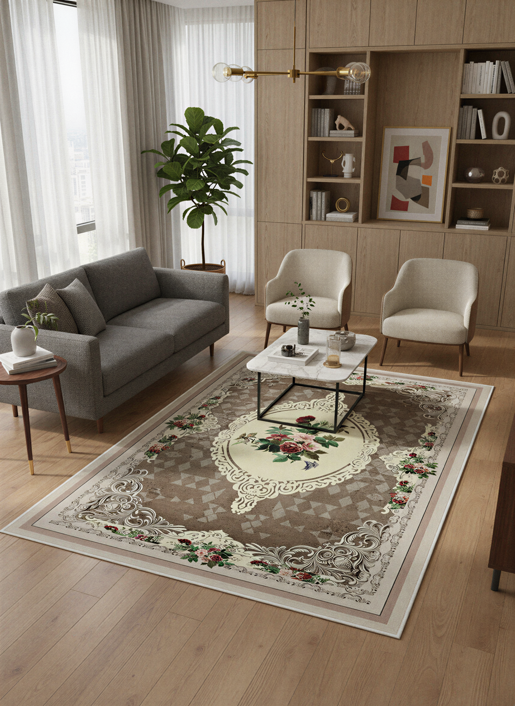 Arte HD029 Çiçek Figürlü Klasik Desenli Dekoratif Dokuma Halı