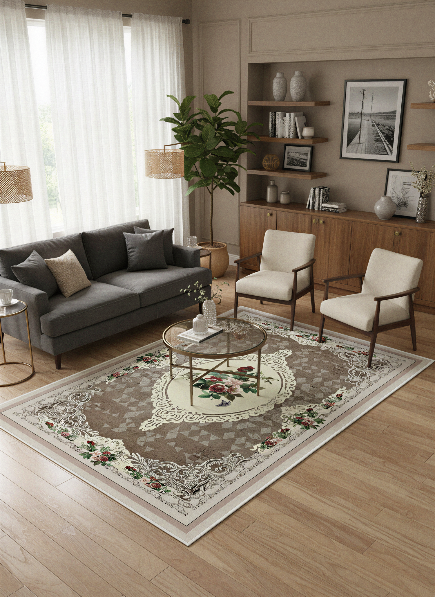 Arte HD029 Çiçek Figürlü Klasik Desenli Dekoratif Dokuma Halı