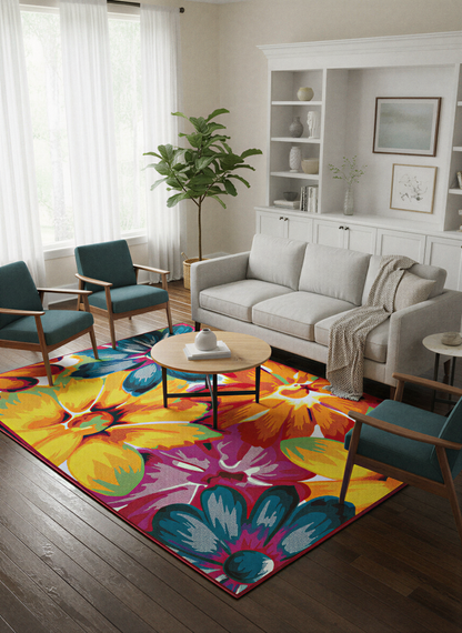 Arte HD030 Çiçek Figürlü Renkli Desenli Dekoratif Dokuma Halı