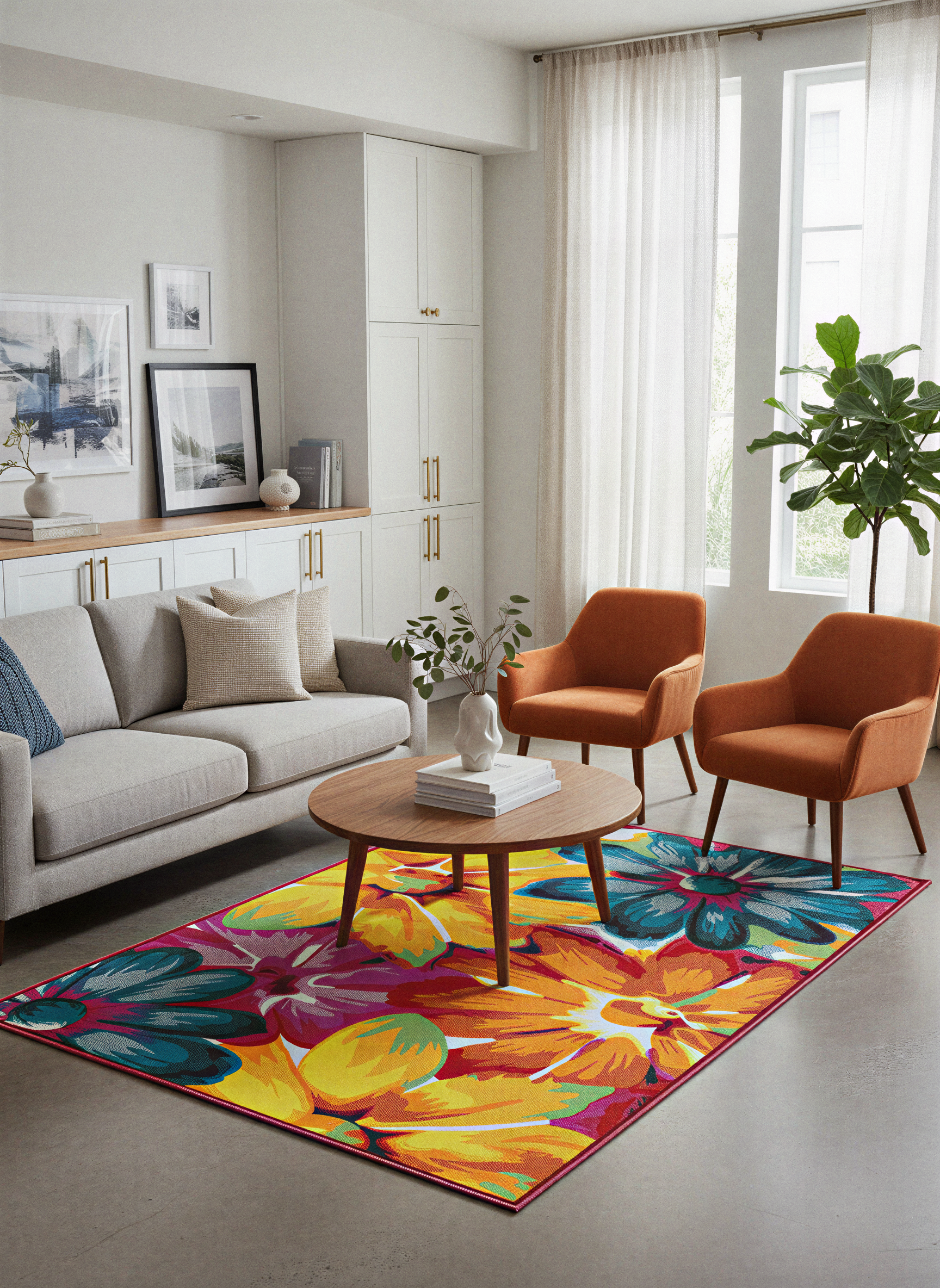 Arte HD030 Çiçek Figürlü Renkli Desenli Dekoratif Dokuma Halı