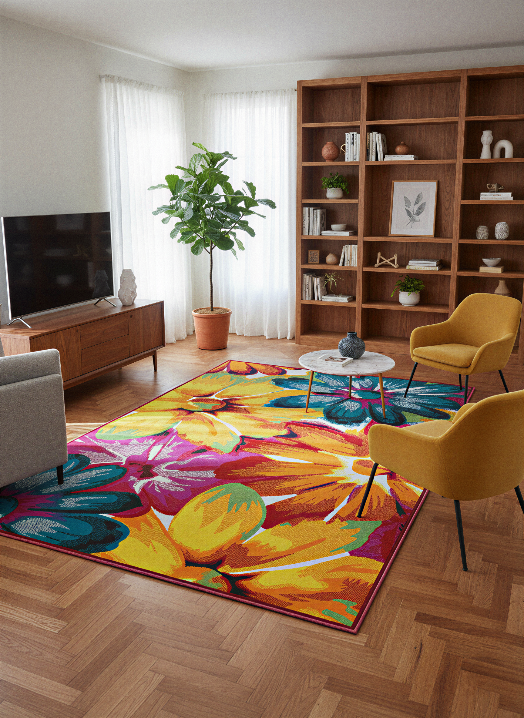 Arte HD030 Çiçek Figürlü Renkli Desenli Dekoratif Dokuma Halı