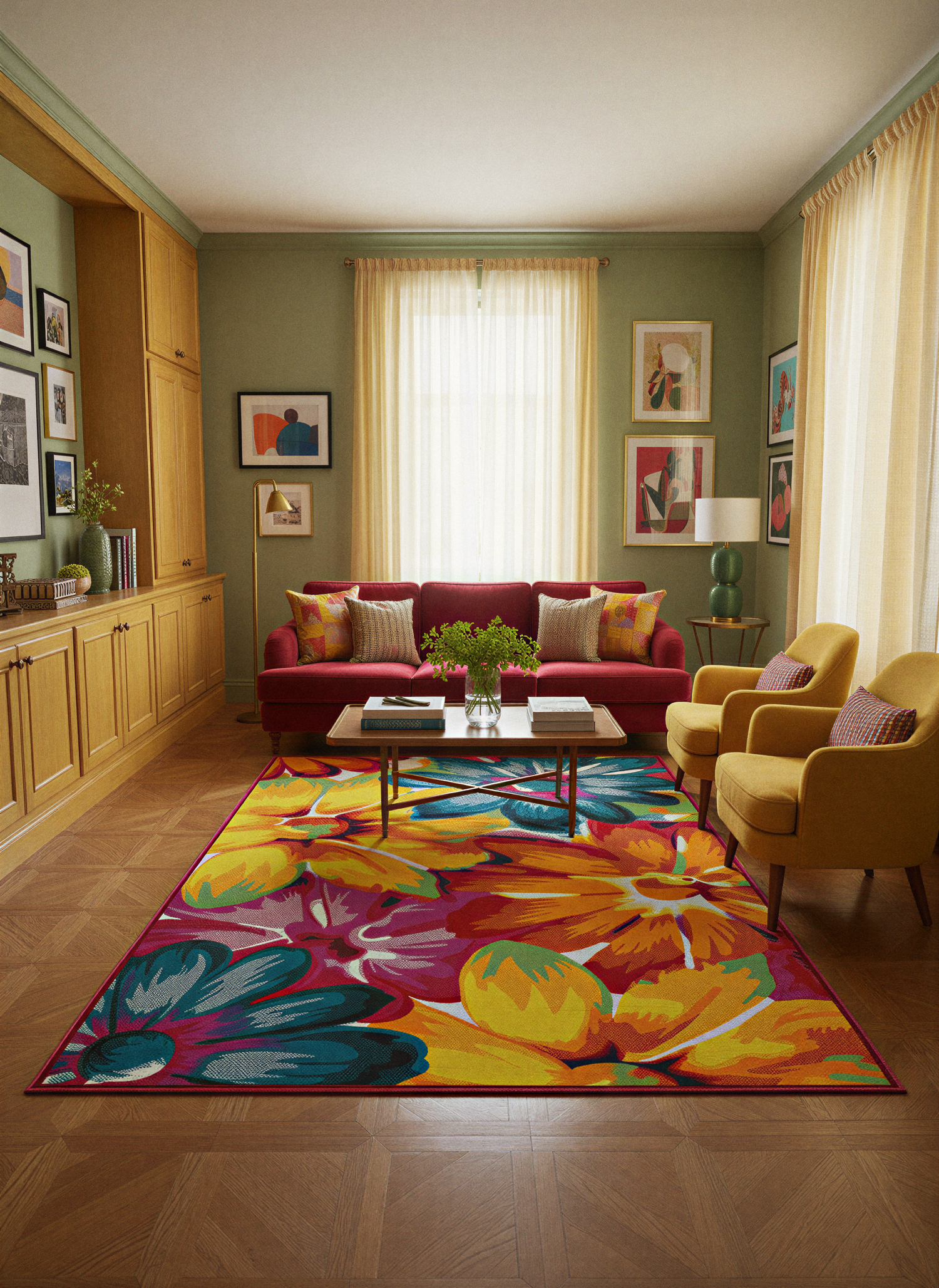 Arte HD030 Çiçek Figürlü Renkli Desenli Dekoratif Dokuma Halı