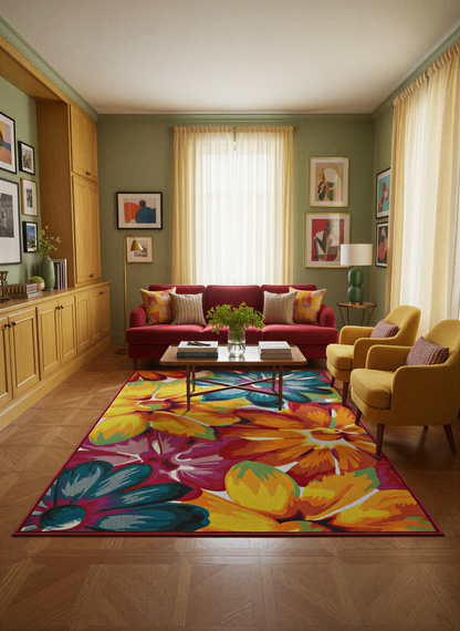 Arte HD030 Çiçek Figürlü Renkli Desenli Dekoratif Dokuma Halı