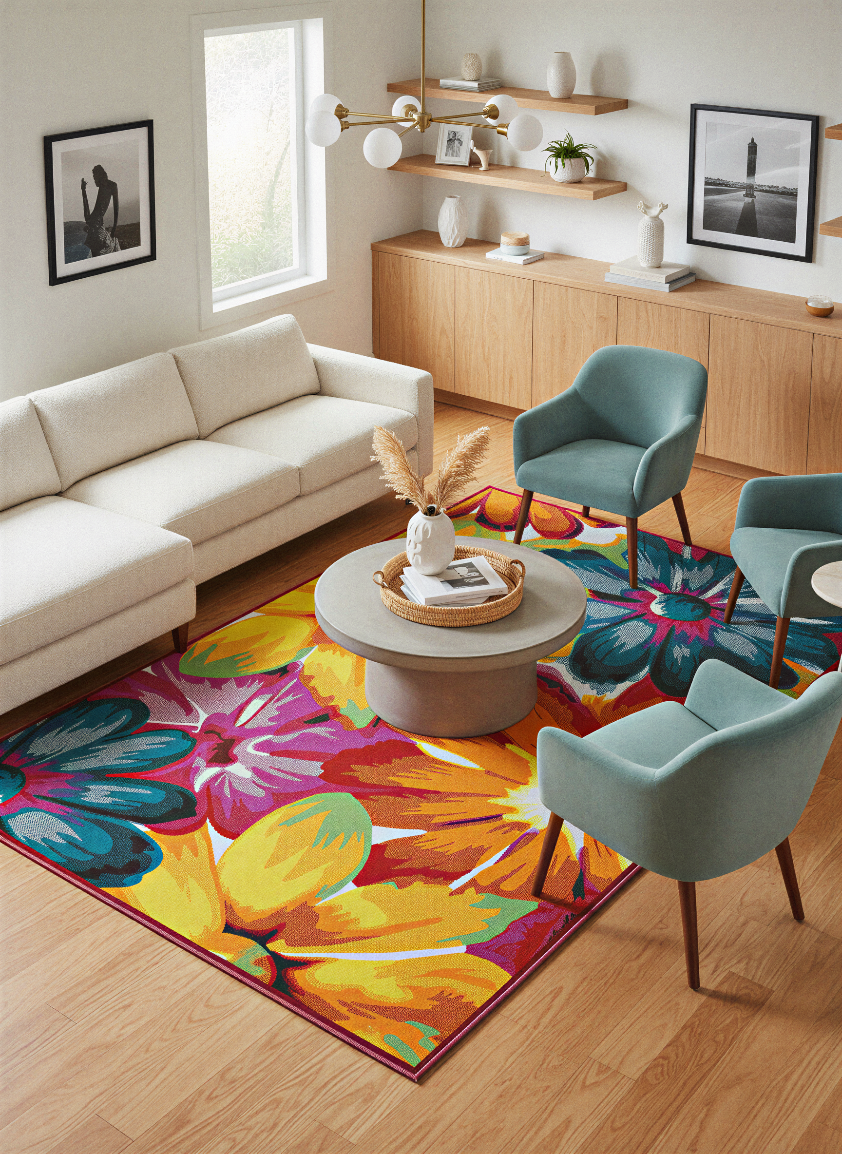 Arte HD030 Çiçek Figürlü Renkli Desenli Dekoratif Dokuma Halı