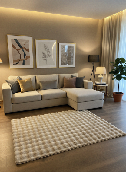 TAVŞAN BUBBLE VİZON - Kaymaz Dokuma Taban Tavşan Shaggy Yatak Odası Oturma Odası Çocuk Odası Halısı