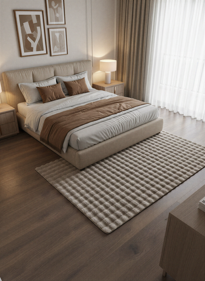 TAVŞAN BUBBLE VİZON - Kaymaz Dokuma Taban Tavşan Shaggy Yatak Odası Oturma Odası Çocuk Odası Halısı