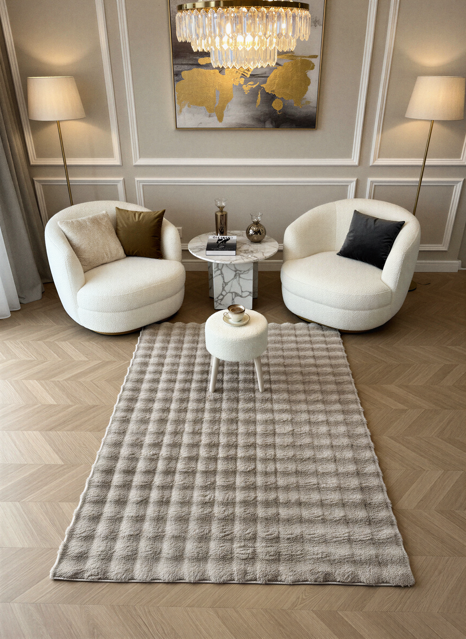 TAVŞAN BUBBLE VİZON - Kaymaz Dokuma Taban Tavşan Shaggy Yatak Odası Oturma Odası Çocuk Odası Halısı