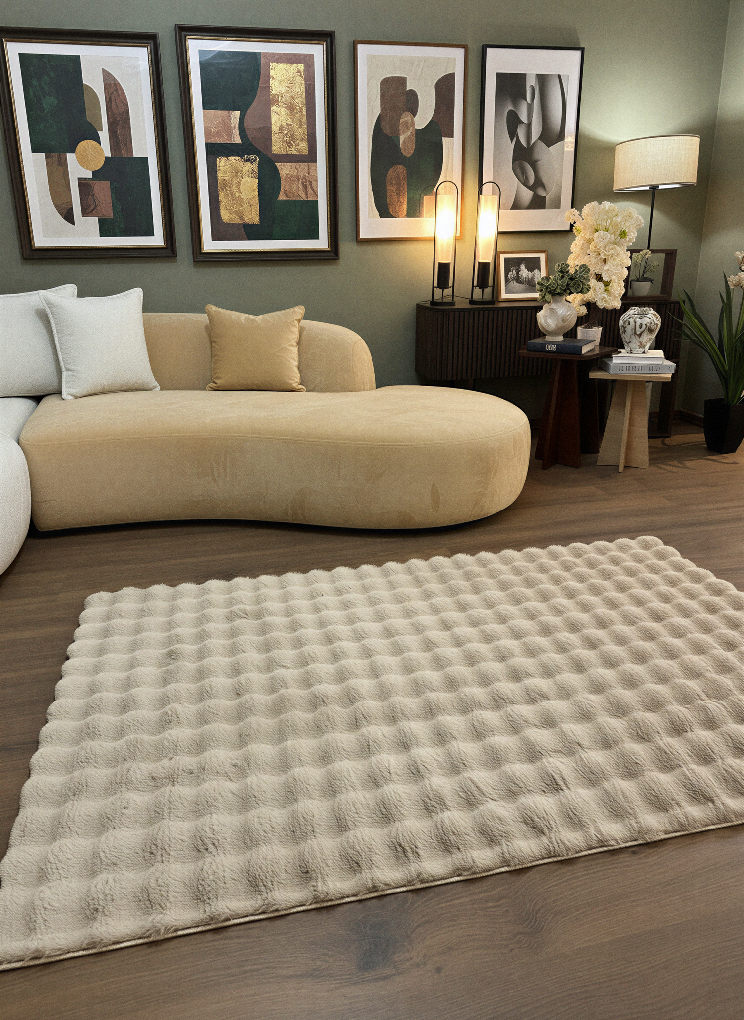 TAVŞAN BUBBLE VİZON - Kaymaz Dokuma Taban Tavşan Shaggy Yatak Odası Oturma Odası Çocuk Odası Halısı