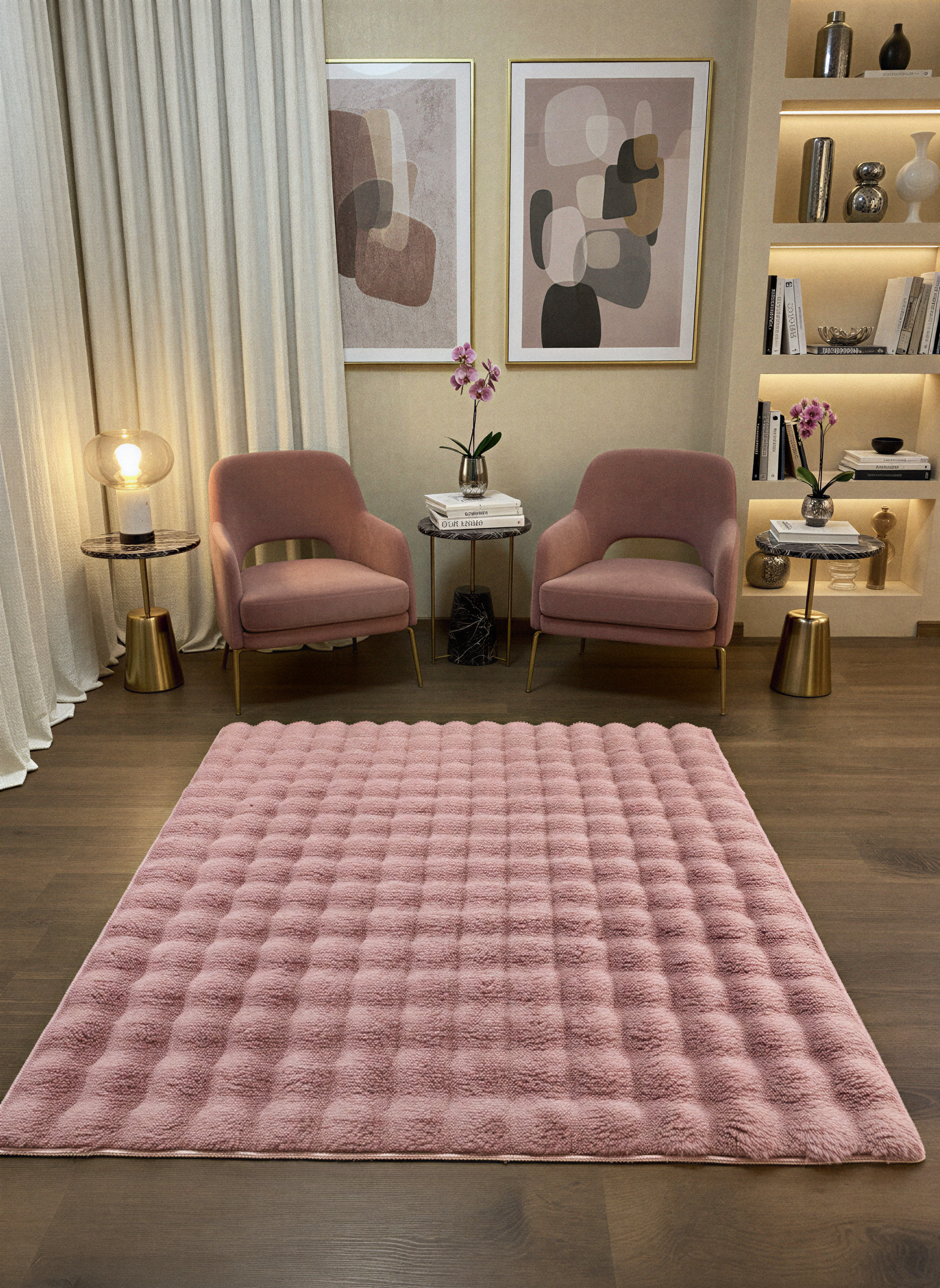 TAVŞAN BUBBLE PUDRA -  Kaymaz Dokuma Taban Tavşan Shaggy Yatak Odası Oturma Odası Çocuk Odası Halısı