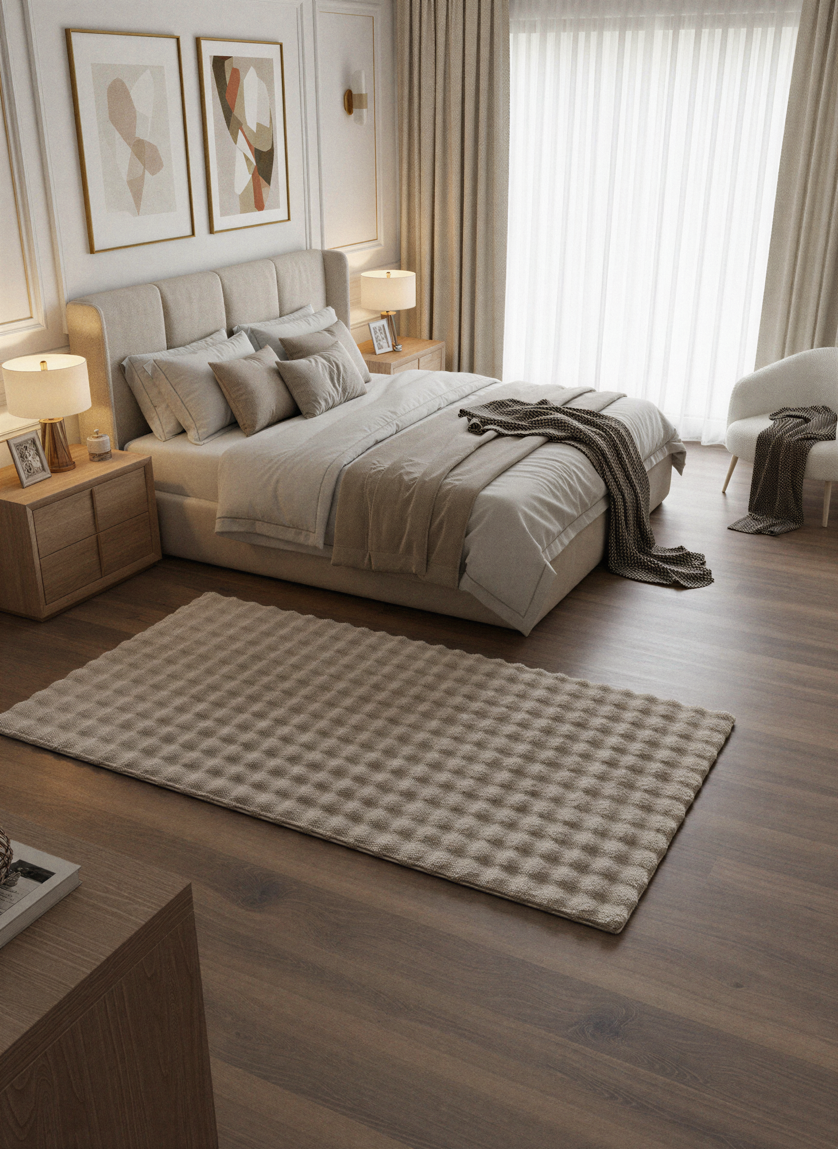 TAVŞAN BUBBLE VİZON - Kaymaz Dokuma Taban Tavşan Shaggy Yatak Odası Oturma Odası Çocuk Odası Halısı