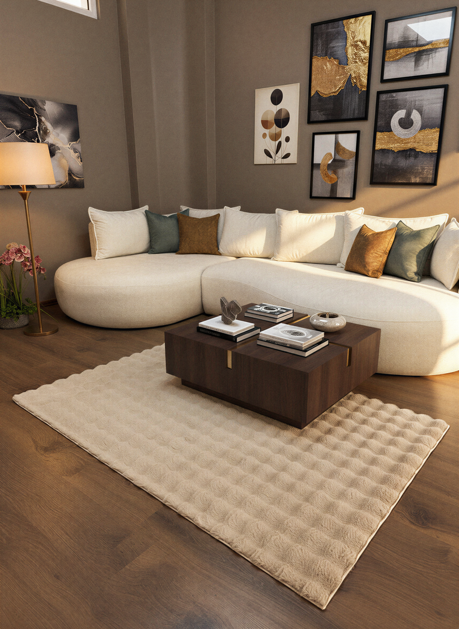 TAVŞAN BUBBLE VİZON - Kaymaz Dokuma Taban Tavşan Shaggy Yatak Odası Oturma Odası Çocuk Odası Halısı