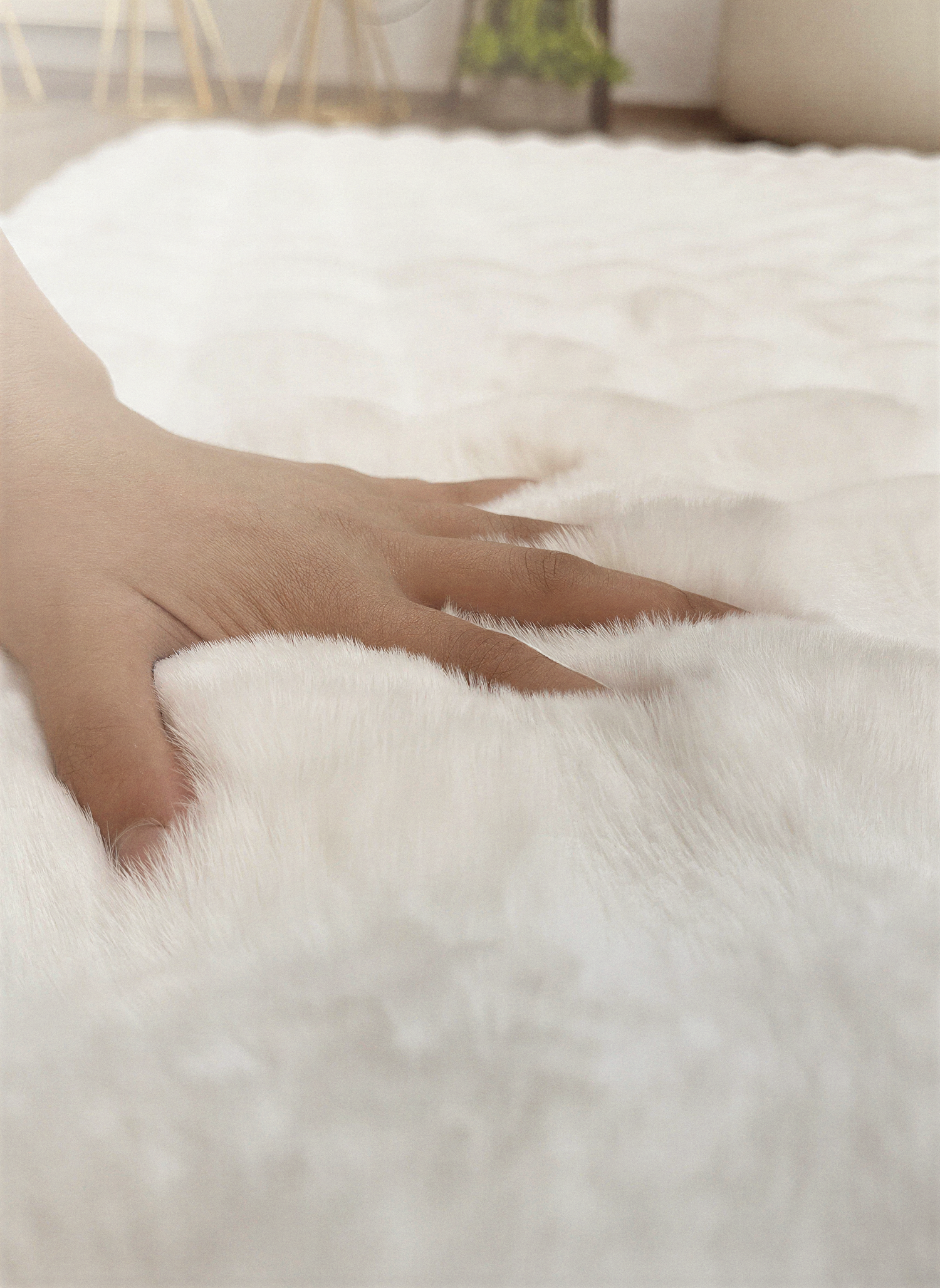 TAVŞAN BUBBLE BEYAZ - Kaymaz Dokuma Taban Tavşan Shaggy Yatak Odası Oturma Odası Çocuk Odası Halısı