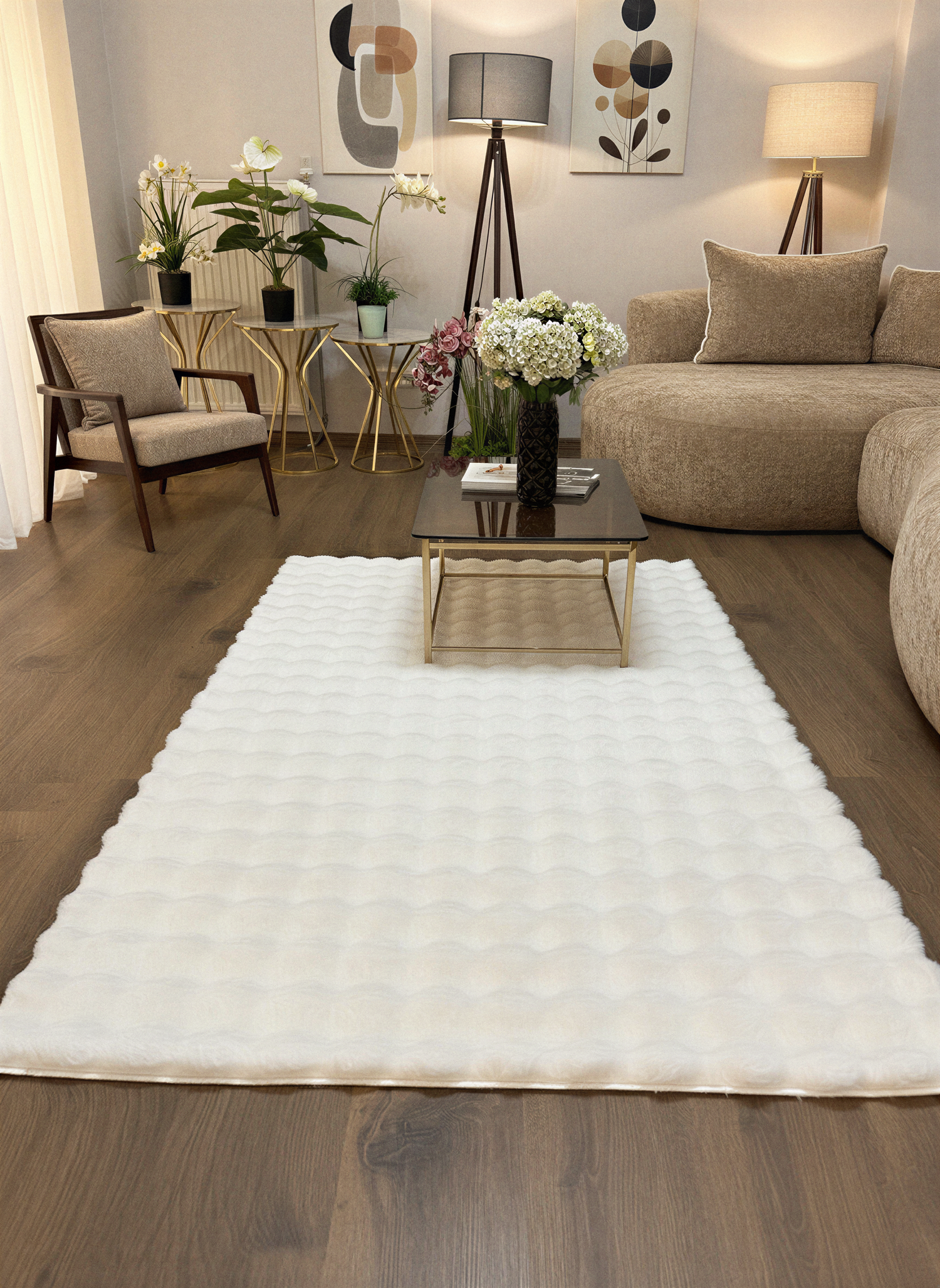 TAVŞAN BUBBLE BEYAZ - Kaymaz Dokuma Taban Tavşan Shaggy Yatak Odası Oturma Odası Çocuk Odası Halısı