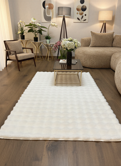 TAVŞAN BUBBLE BEYAZ - Kaymaz Dokuma Taban Tavşan Shaggy Yatak Odası Oturma Odası Çocuk Odası Halısı