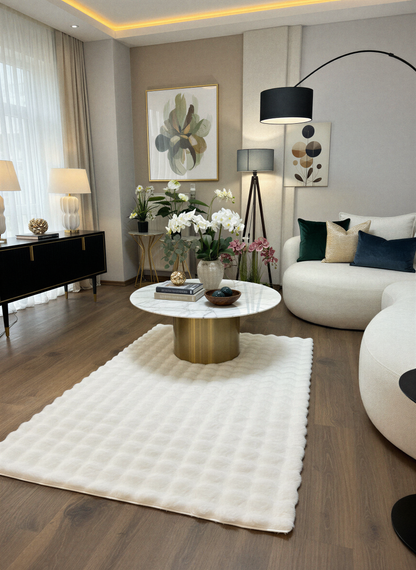 TAVŞAN BUBBLE BEYAZ - Kaymaz Dokuma Taban Tavşan Shaggy Yatak Odası Oturma Odası Çocuk Odası Halısı