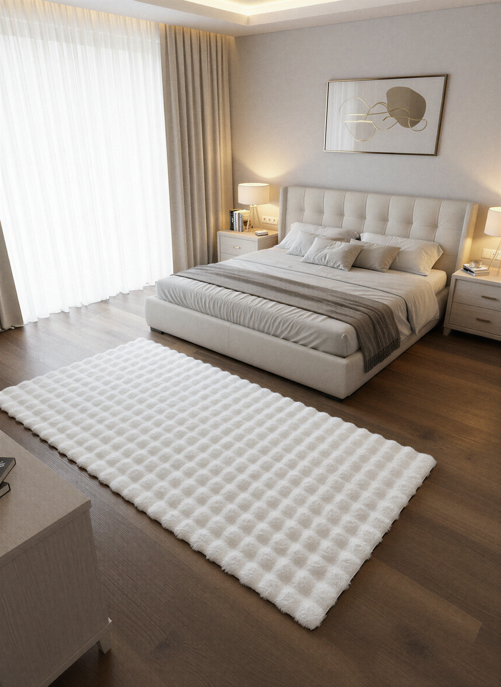 TAVŞAN BUBBLE BEYAZ - Kaymaz Dokuma Taban Tavşan Shaggy Yatak Odası Oturma Odası Çocuk Odası Halısı