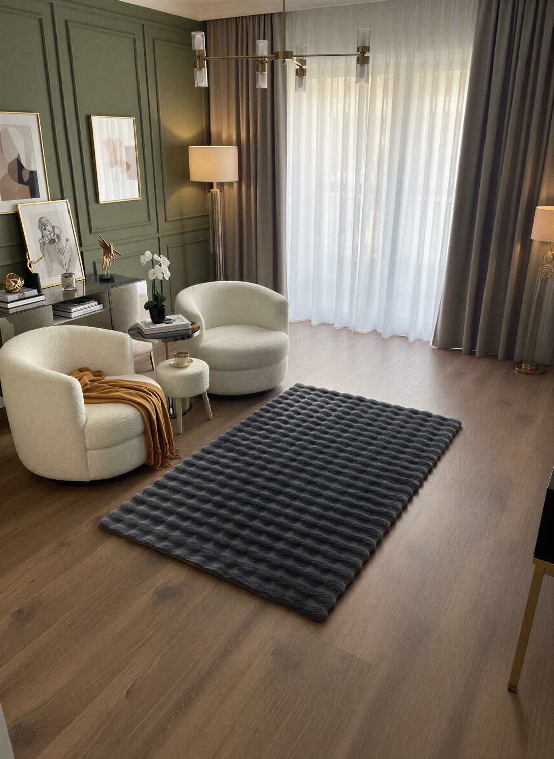 TAVŞAN BUBBLE  ANTRASİT -  Kaymaz Dokuma Taban Tavşan Shaggy Yatak Odası Oturma Odası Çocuk Odası Halısı