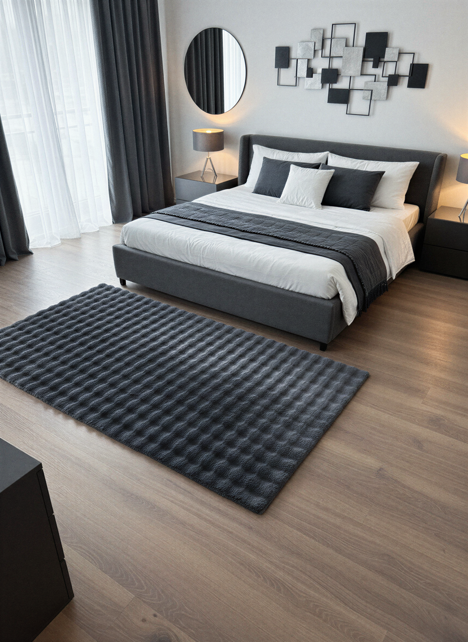 TAVŞAN BUBBLE  ANTRASİT -  Kaymaz Dokuma Taban Tavşan Shaggy Yatak Odası Oturma Odası Çocuk Odası Halısı