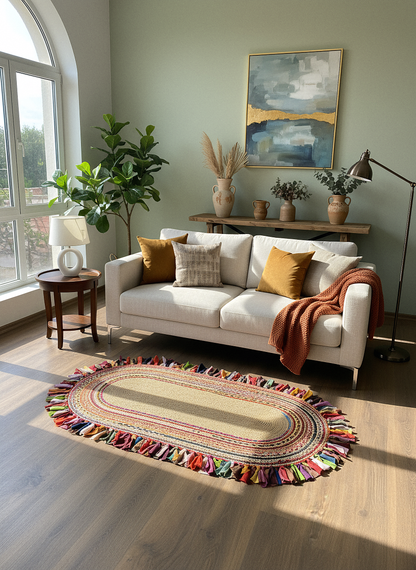 JÜT-C17 Elde Dokuma Doğal Jüt Hasır Halı