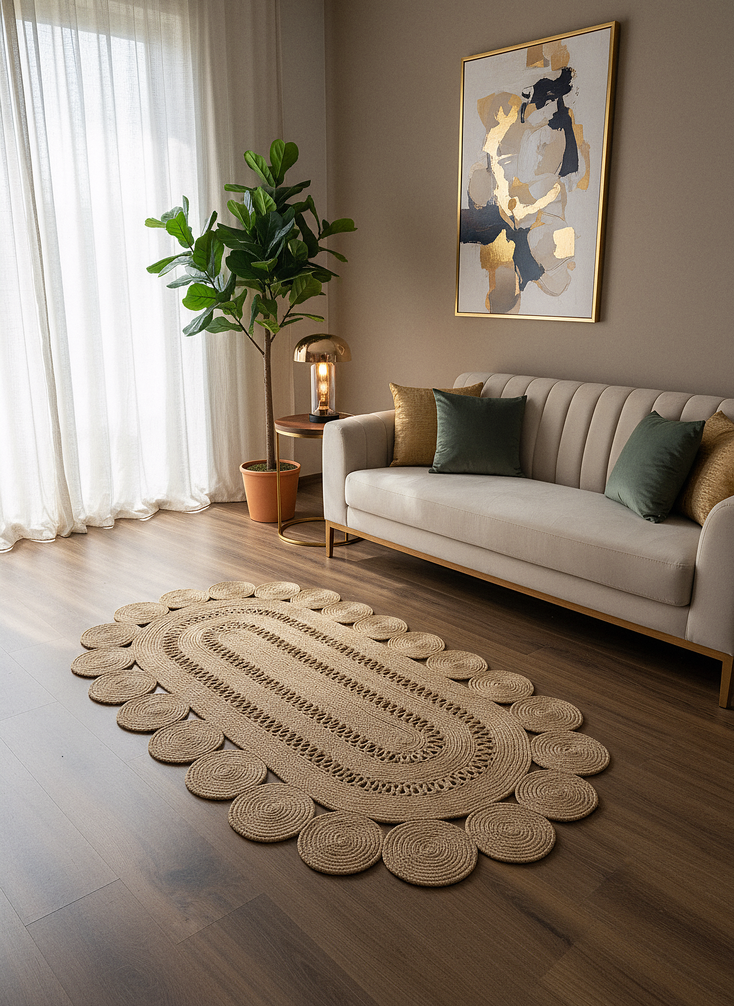 JÜT-C12 Elde Dokuma Doğal Jüt Hasır Halı