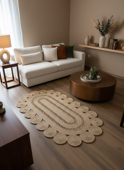 JÜT-C12 Elde Dokuma Doğal Jüt Hasır Halı