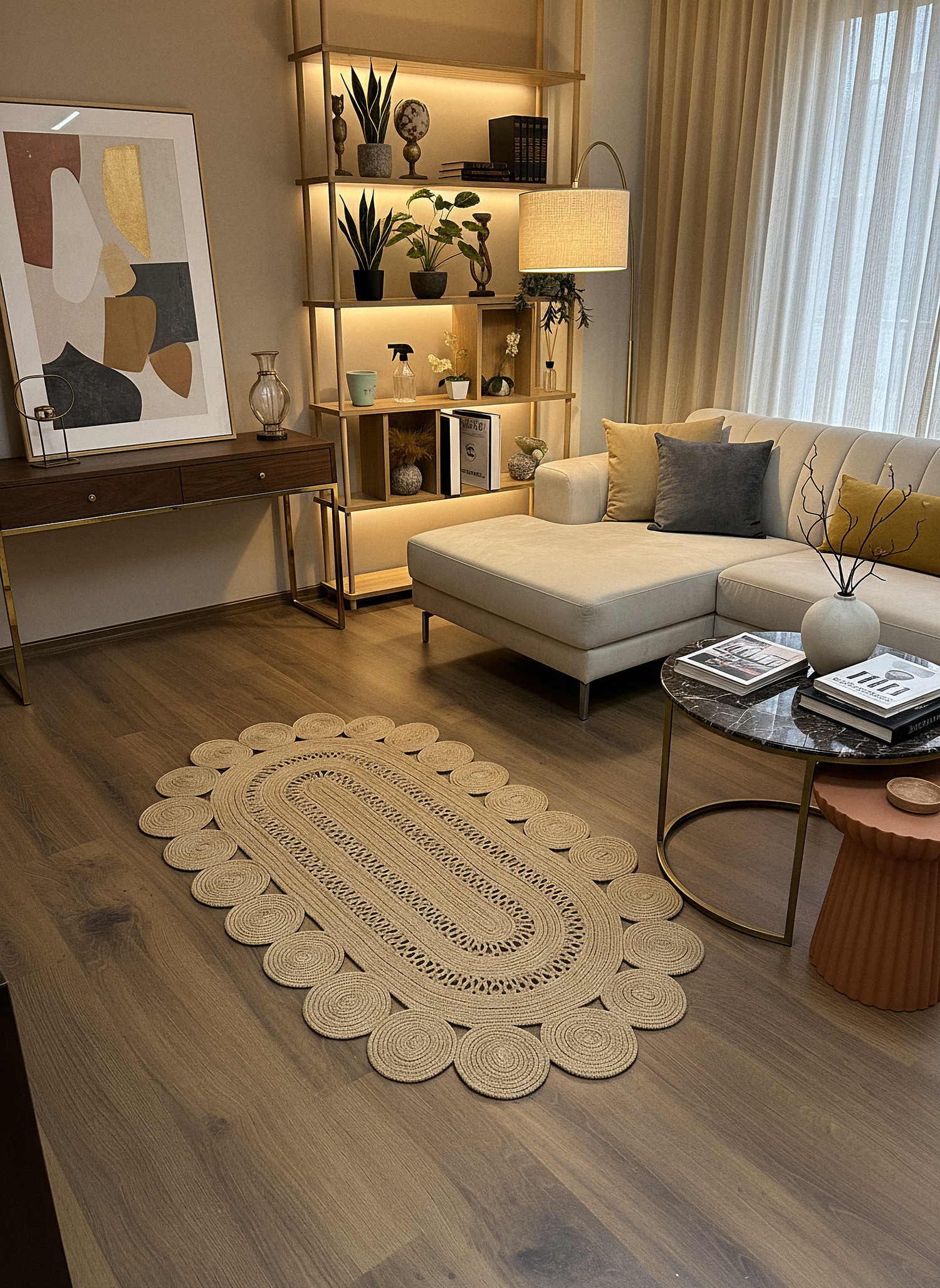 JÜT-C12 Elde Dokuma Doğal Jüt Hasır Halı