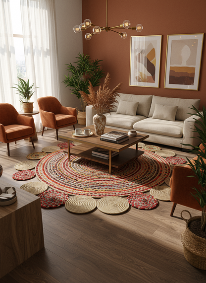 JÜT-RV438 Elde Dokuma Doğal Jüt Hasır Halı