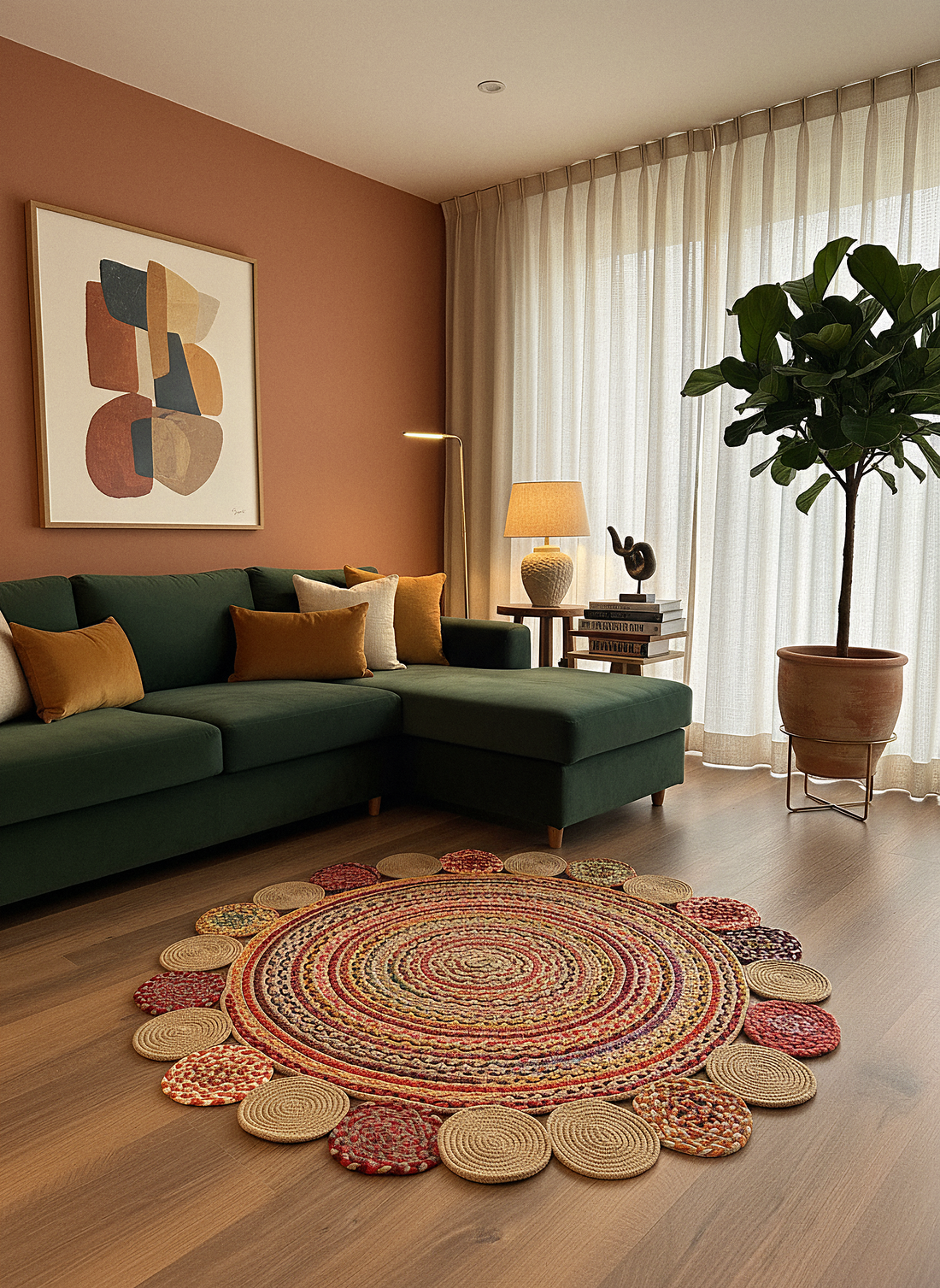 JÜT-RV438 Elde Dokuma Doğal Jüt Hasır Halı