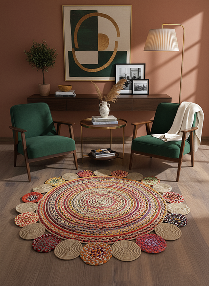 JÜT-RV438 Elde Dokuma Doğal Jüt Hasır Halı