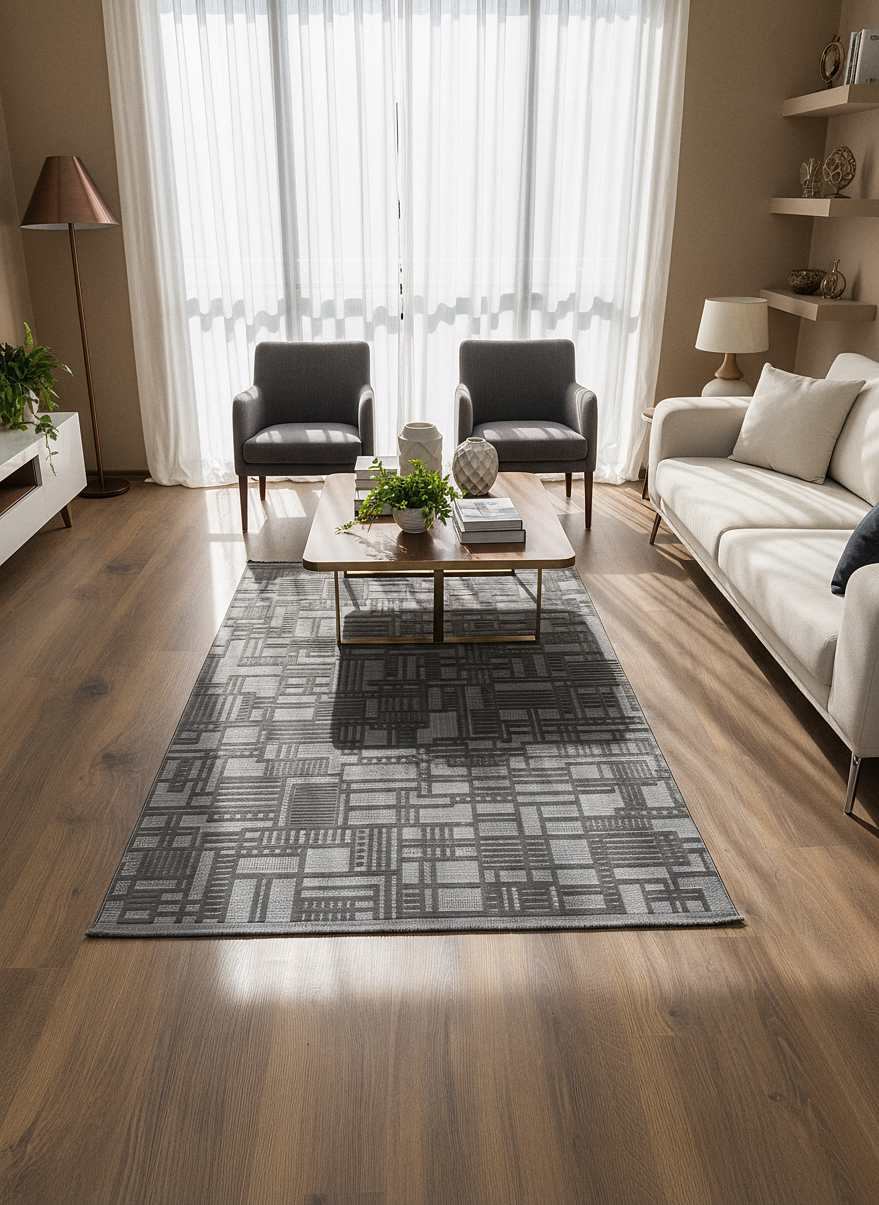 MYRA KOYU GRİ Geometrik Desenli Modern Salon Mutfak Koridor Balkon Halısı