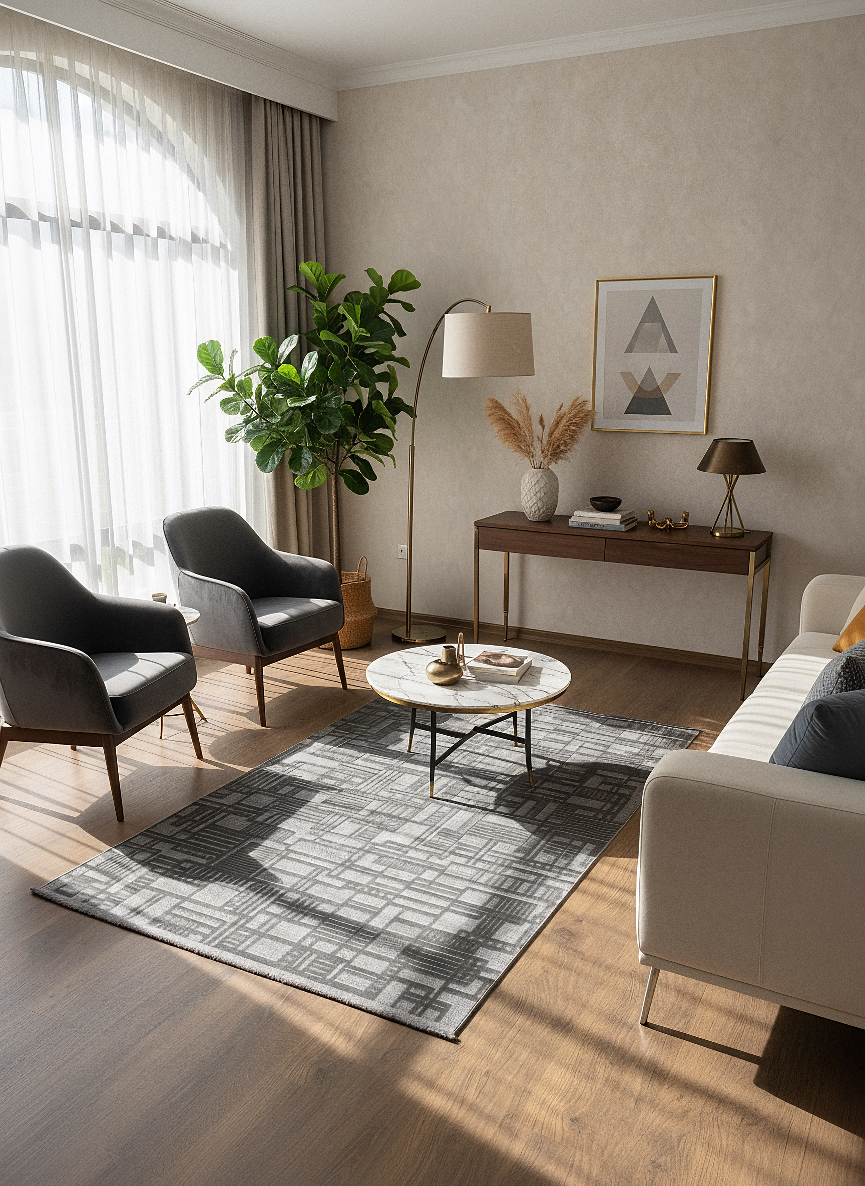 MYRA KOYU GRİ Geometrik Desenli Modern Salon Mutfak Koridor Balkon Halısı