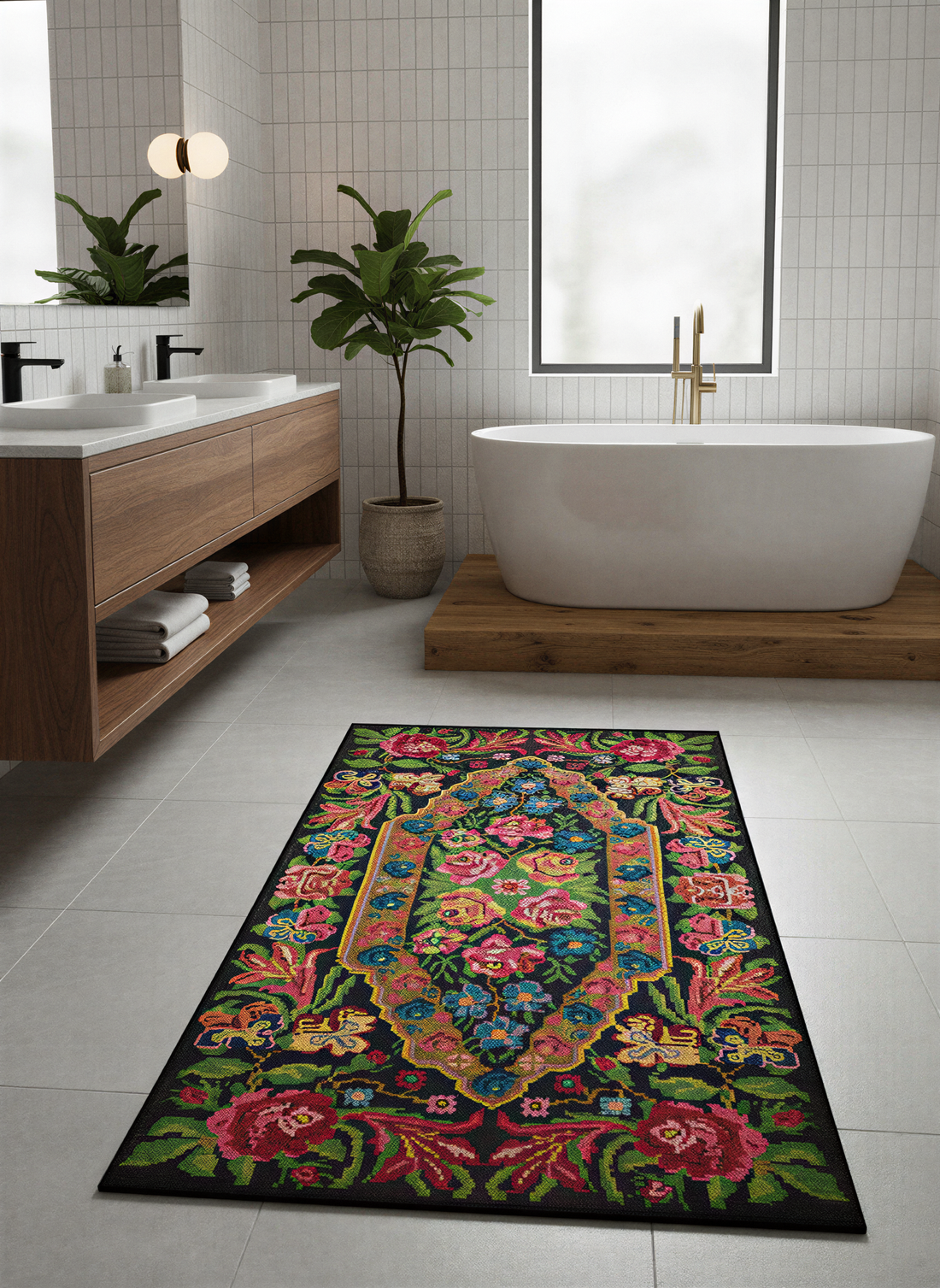 Arte HD018 Çiçek Desenli Dekoratif Dokuma Halı