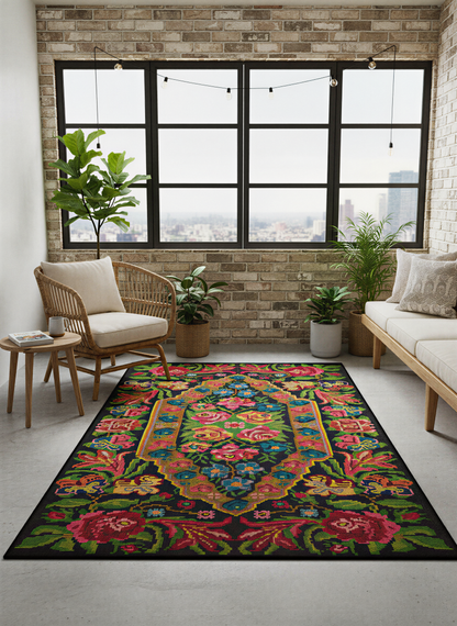 Arte HD018 Çiçek Desenli Dekoratif Dokuma Halı