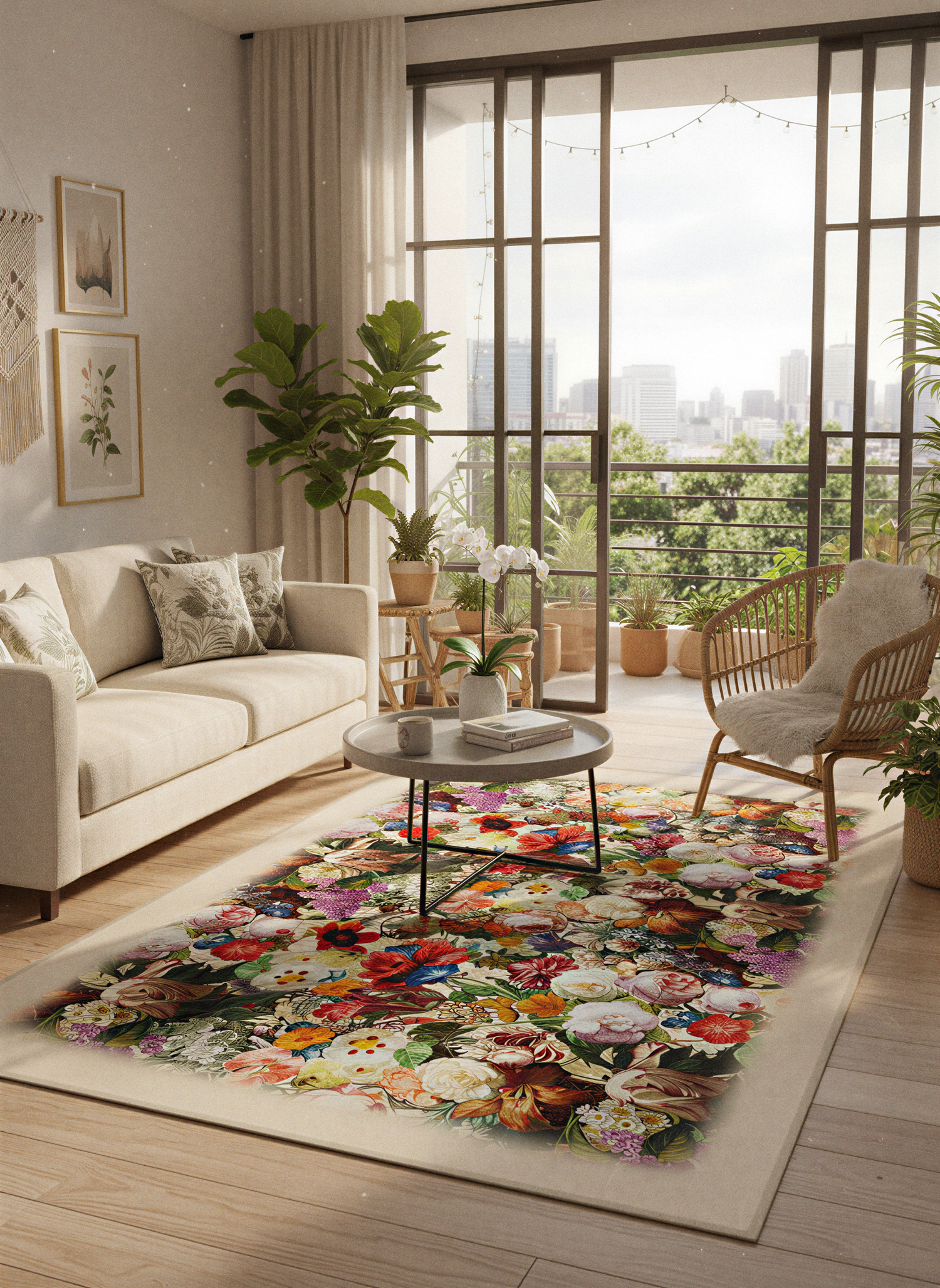 Arte HD016 Çiçek Desenli Dekoratif Dokuma Halı