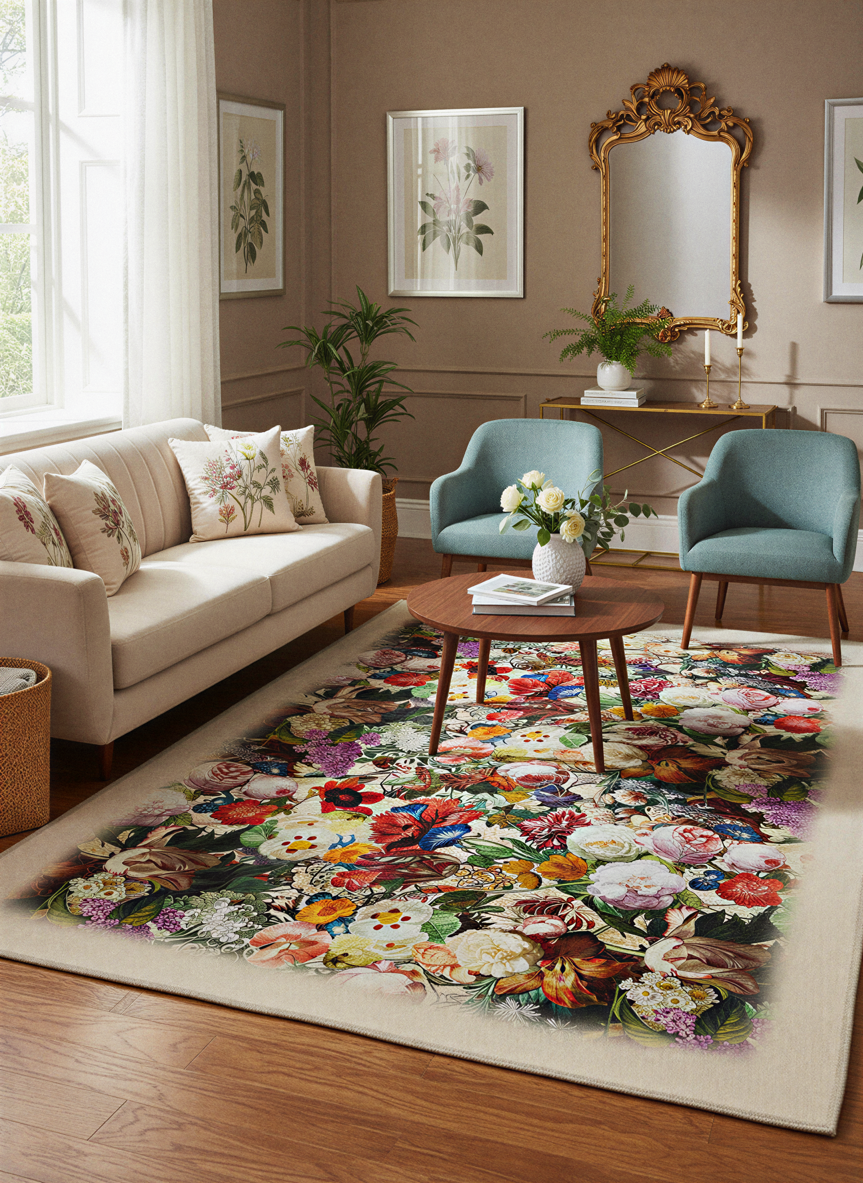 Arte HD016 Çiçek Desenli Dekoratif Dokuma Halı