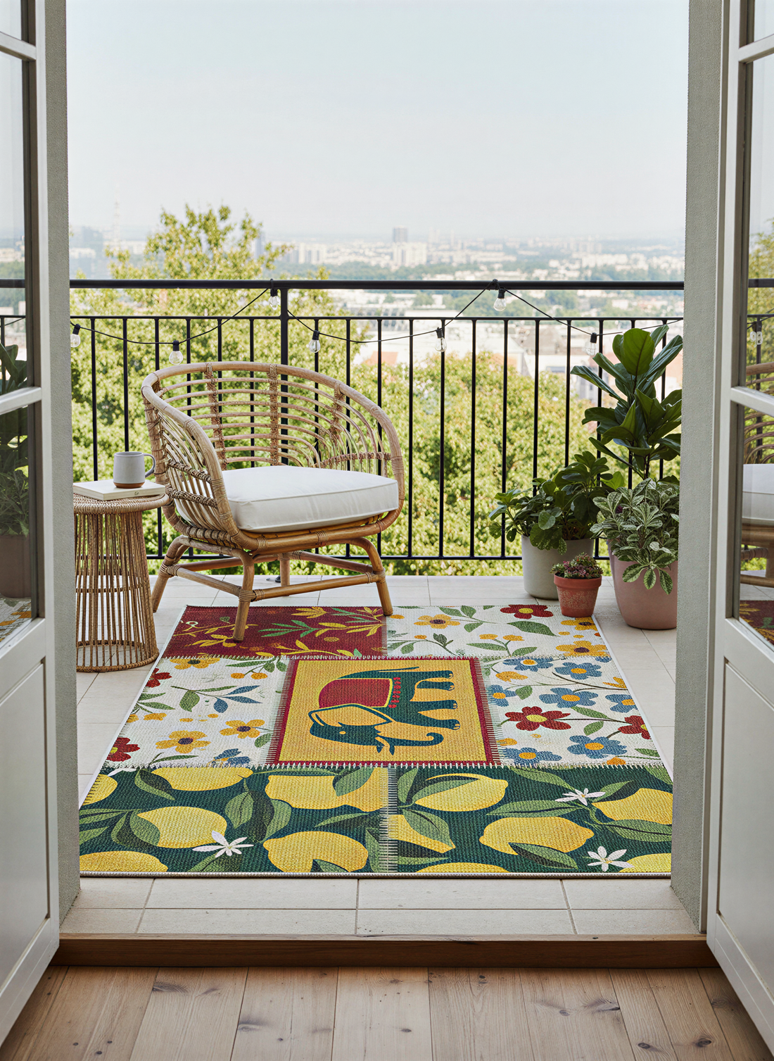 Arte HD012 Fil ve Çiçek Desenli Modern Dekoratif Dokuma Şönil Halı