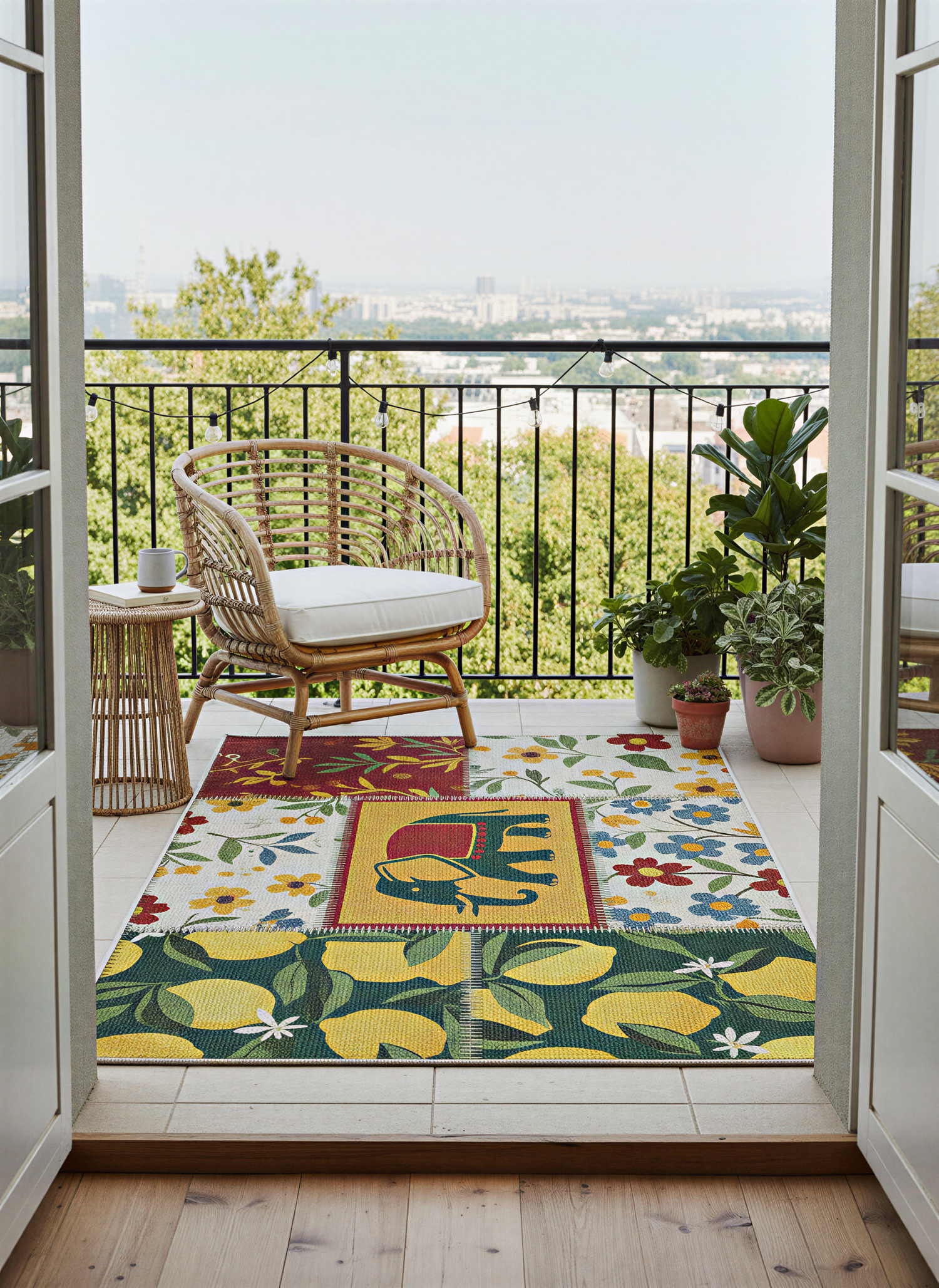 Arte HD012 Fil ve Çiçek Desenli Modern Dekoratif Dokuma Şönil Halı