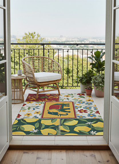 Arte HD012 Fil ve Çiçek Desenli Modern Dekoratif Dokuma Şönil Halı