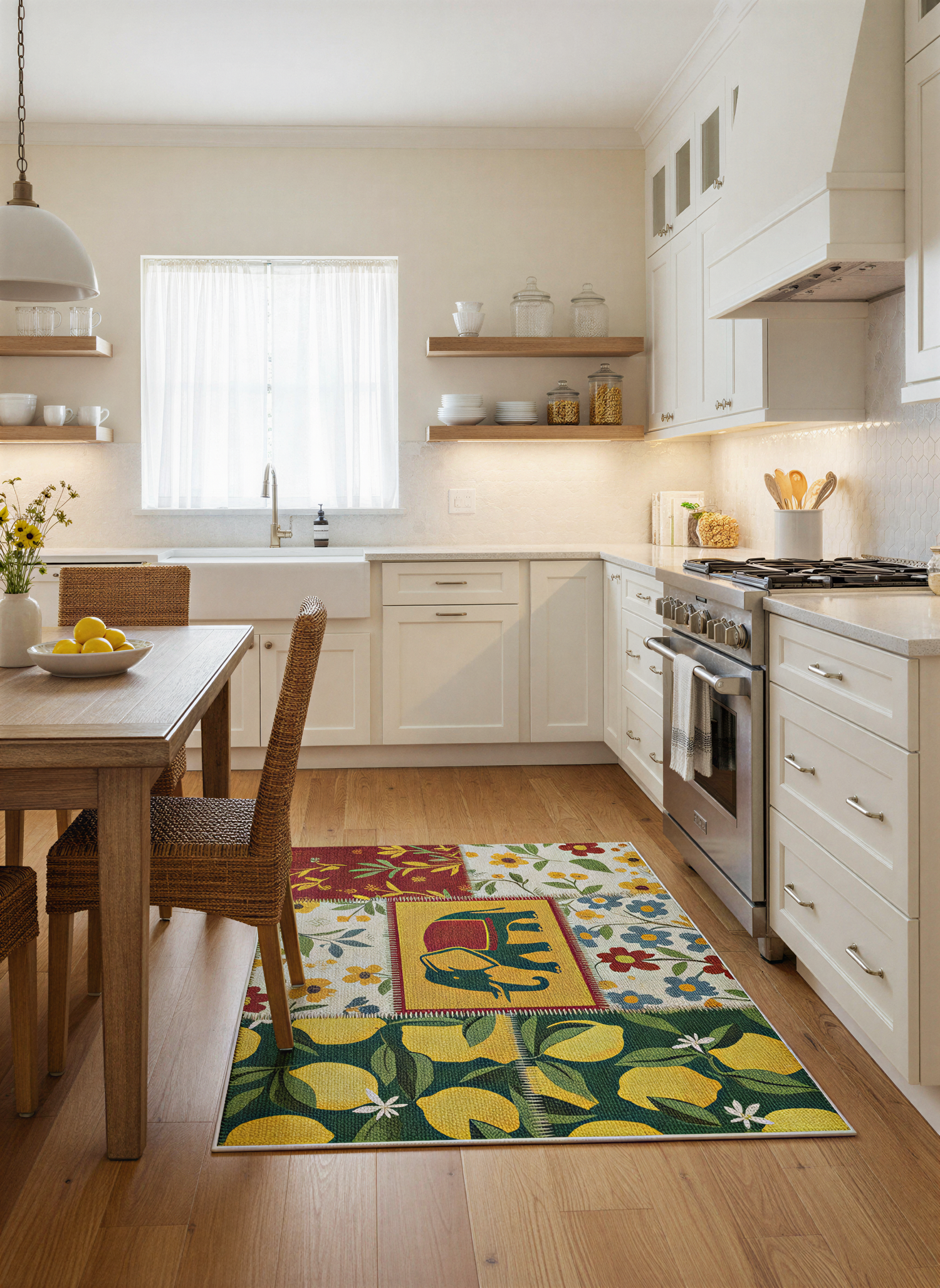 Arte HD012 Fil ve Çiçek Desenli Modern Dekoratif Dokuma Şönil Halı